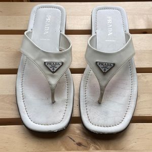 Prada Women’s White Brushed Leather Sandals Size 38